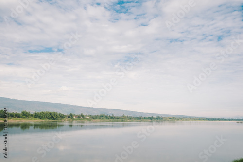 Natural scene Reflection at Mekong River, Nong Khai, Thailand. © Pantira