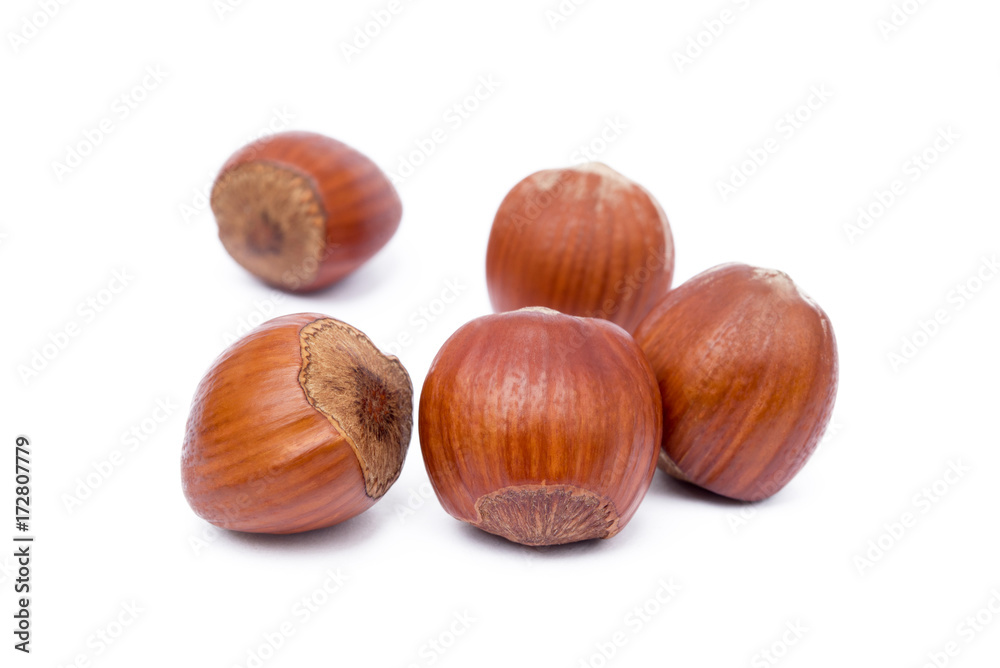 Group healty hazelnuts isolated on white background Group healty hazelnuts isolated on white background