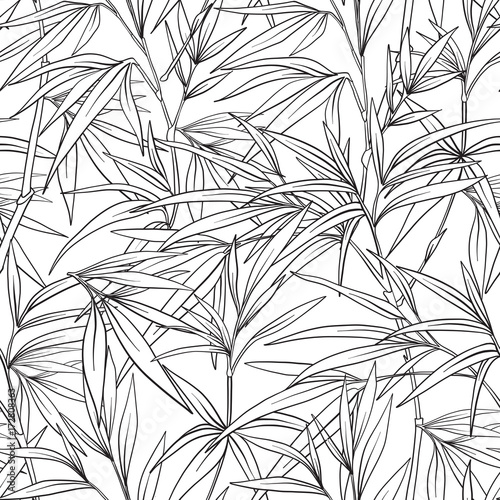 Seamless pattern with bamboo in Japanese style. Outline drawing 