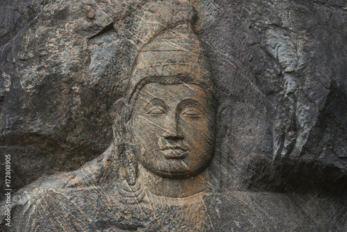 Buduruwagala Rock Carvings at the Buduruwagala ancient buddhist temple in Sri Lanka photo