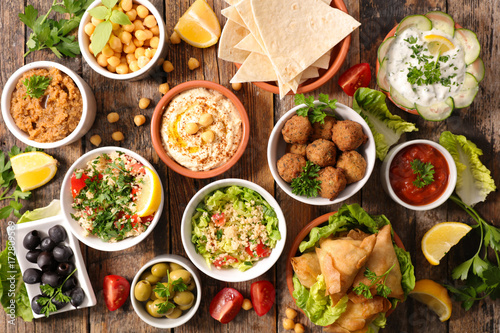 selection of libanese food mezze photo