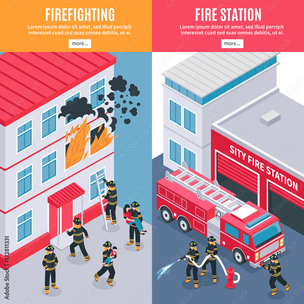 Isometric Firefighter Banners Isometric Firefighter Banners