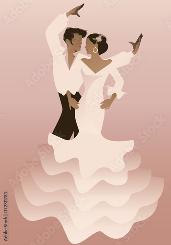 Spanish couple flamenco dancers. Vector Illustration