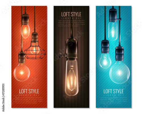 Light Bulbs Vintage Style Vertical Banners