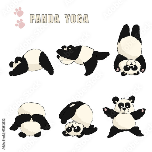 Fototapeta Naklejka Na Ścianę i Meble -  A set of pandas engaged in yoga. Color vector illustration on a transparent background