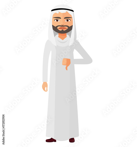 Arab angry business man thumbs down character vector flat cartoon illustration