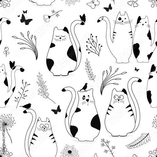 Seamless pattern with cute cats photo