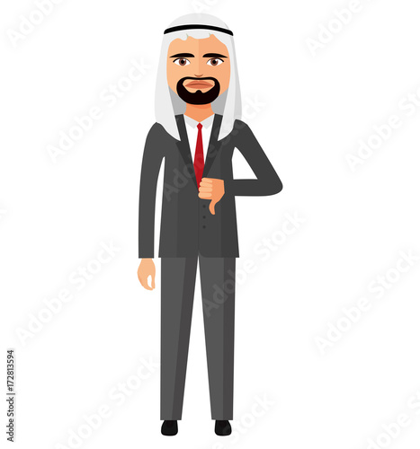arab emirates angry  business man character vector flat cartoon illustration
