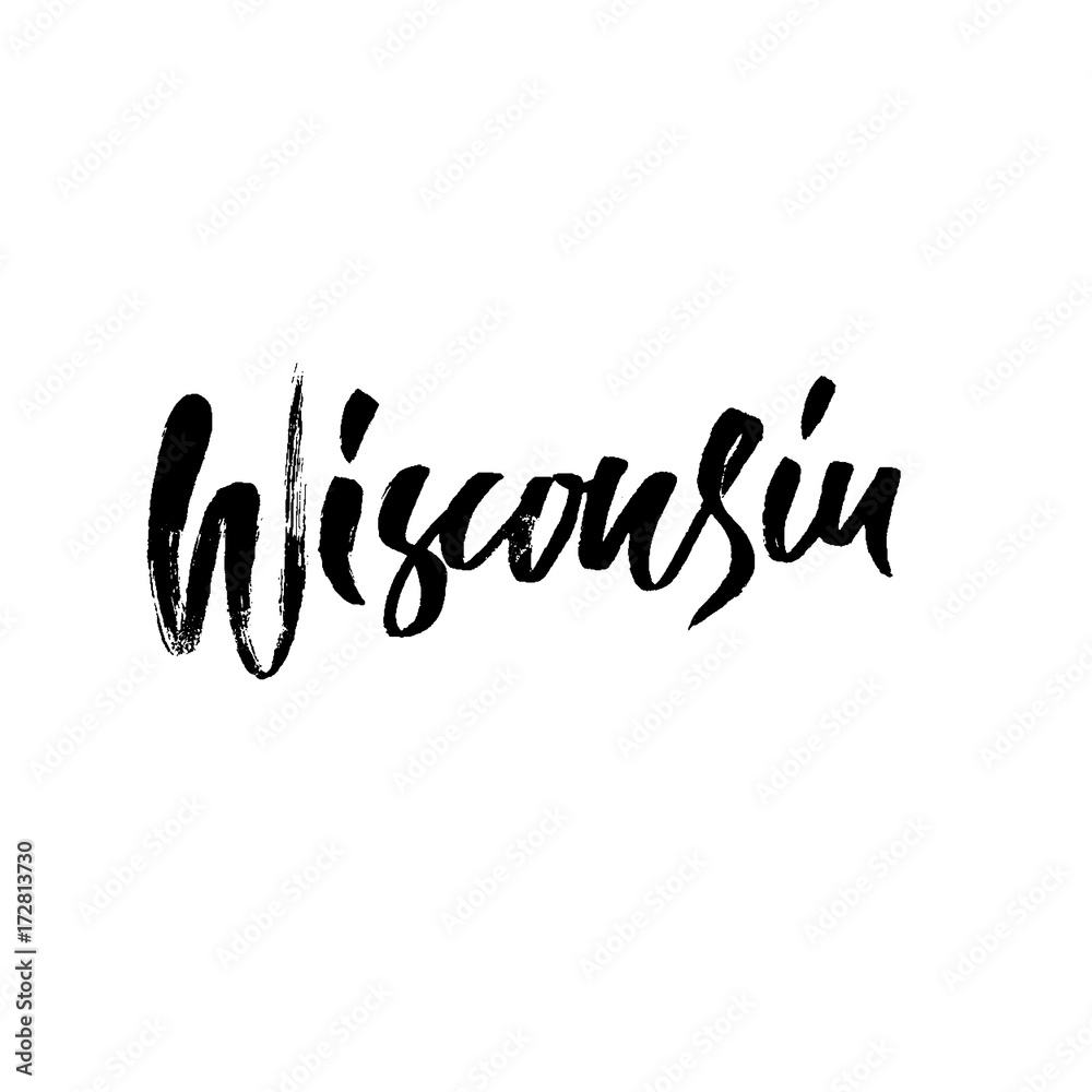 Wisconsin. Modern dry brush lettering. Retro typography print. Vector handwritten inscription. USA state. Wisconsin. Modern dry brush lettering. Retro typography print. Vector handwritten inscription. USA state.