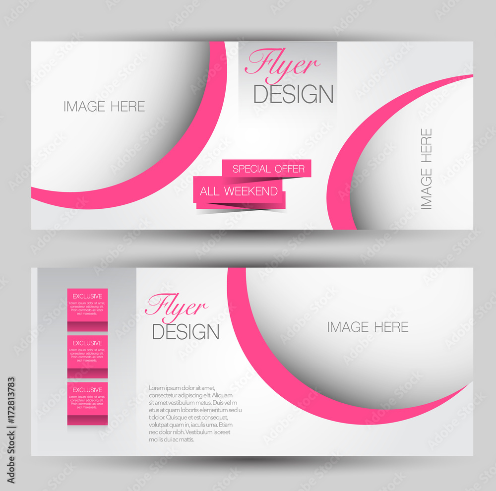 Flyer banner or web header template set. Vector illustration promotion design background. Pink color. Flyer banner or web header template set. Vector illustration promotion design background. Pink color.