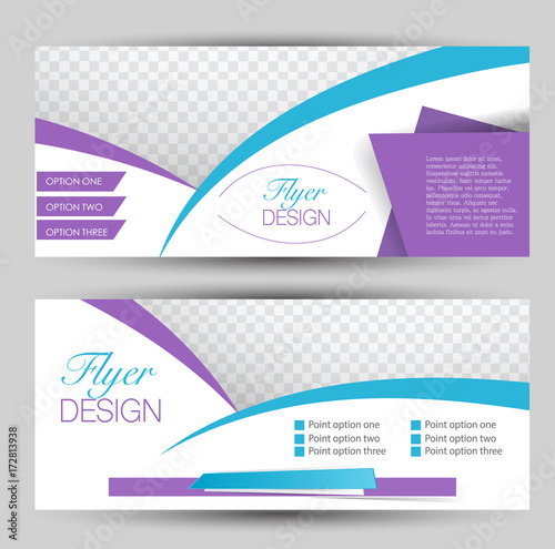 Flyer banner or web header template set. Vector illustration promotion design background. Blue and purple color.