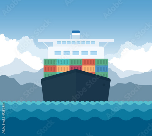Cargo Shipping Transporting Flat Vector Illustration 