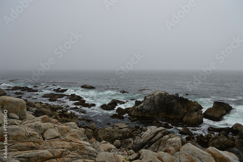 Coastline along the 17 Mile Drive in overcast day