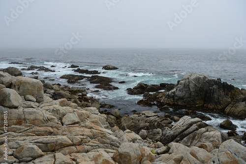 Coastline along the 17 Mile Drive in overcast day