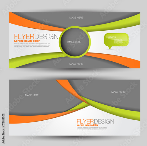 Flyer banner or web header template set. Vector illustration promotion design background. Green and orange color.