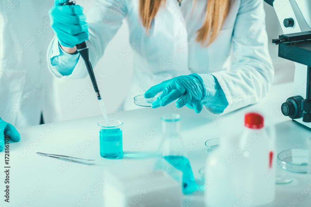 Fototapeta premium Laboratory technician with micro pipette