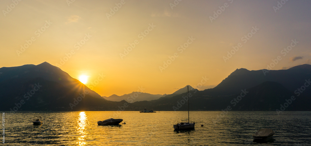 Panorama Lake Como sunset, Italy