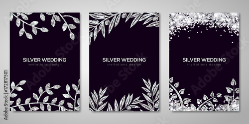 Banners set with silver floral patterns