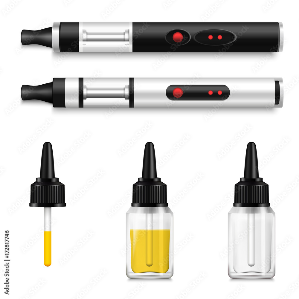 Vaping Liquid And Electronic Cigarette Realistic Set Vaping Liquid And Electronic Cigarette Realistic Set