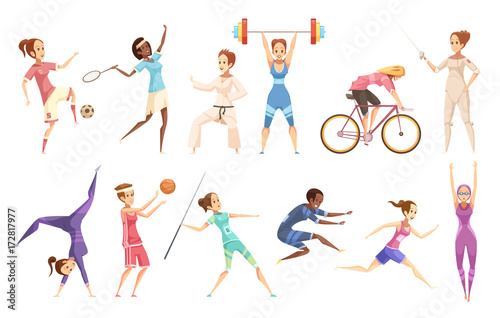 Female Athletes Doodle Collection © Macrovector