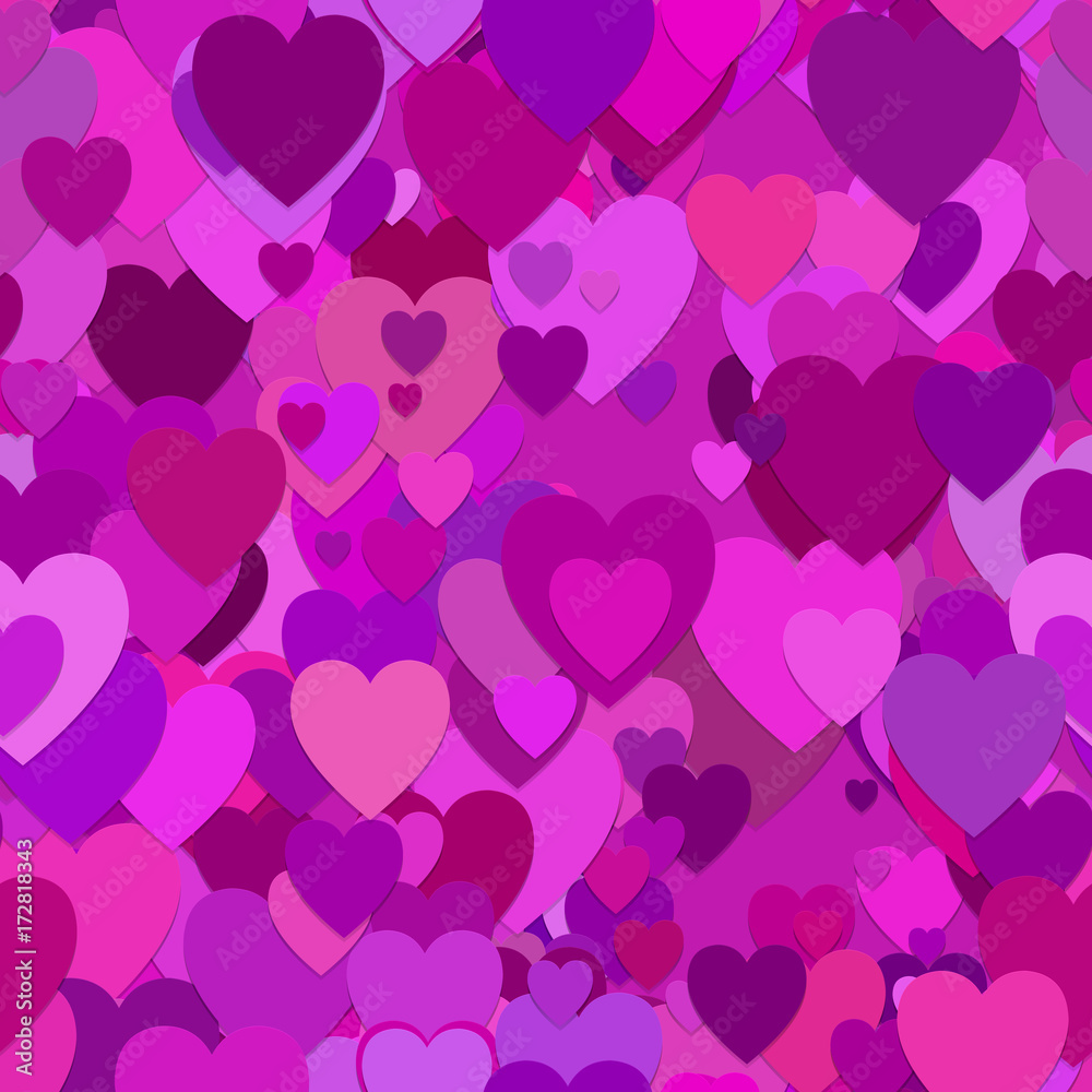 Repeating random valentines day background pattern - vector illustration from purple hearts with shadow effect