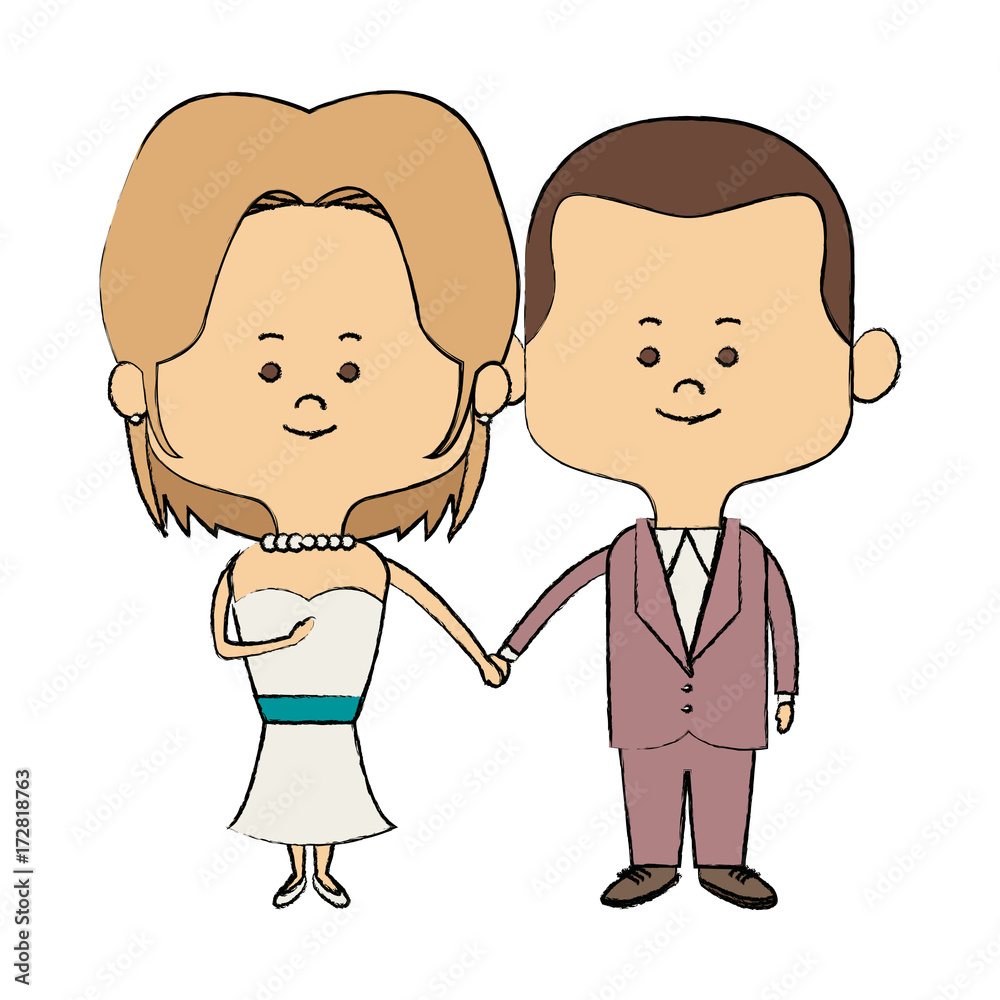 cute couple husband wife in wedding suit happy together vector illustration cute couple husband wife in wedding suit happy together vector illustration