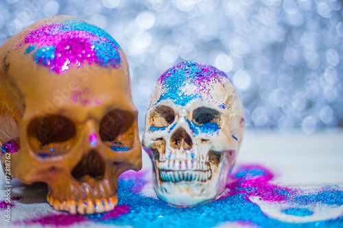 Happy skull halloween party image closeup