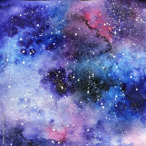 Fototapeta Naklejka Na Ścianę i Meble -  Bright painted watercolor space texture. Hand drawn background with text place.