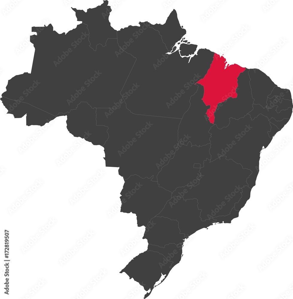 Map of Brazil split into individual states. Highlighted state of Maranhao.