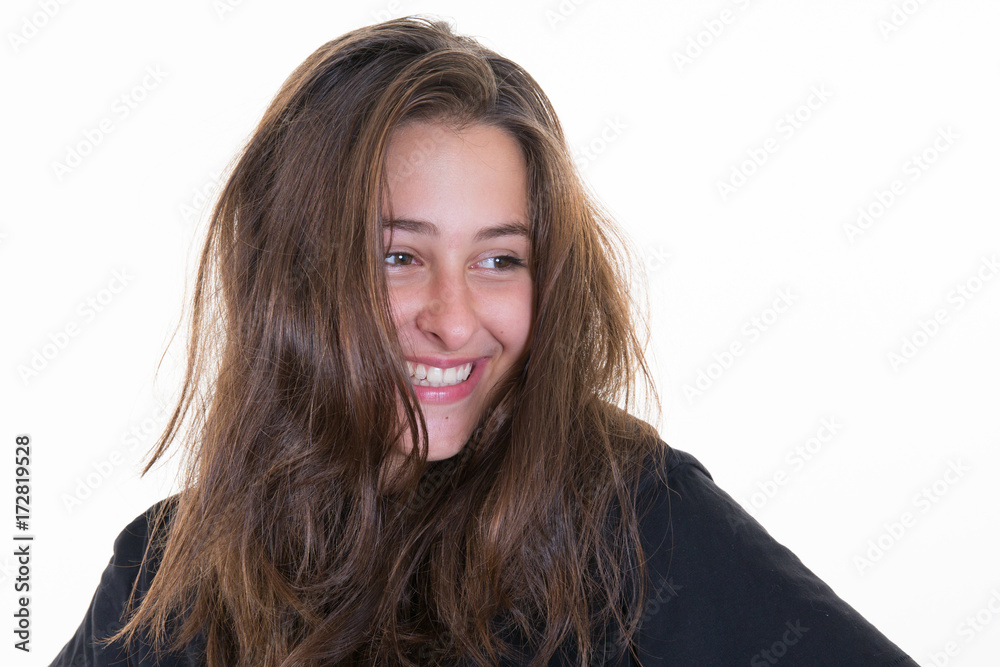 Beautiful young woman portrait. Studio shot, isolated on white background Beautiful young woman portrait. Studio shot, isolated on white background