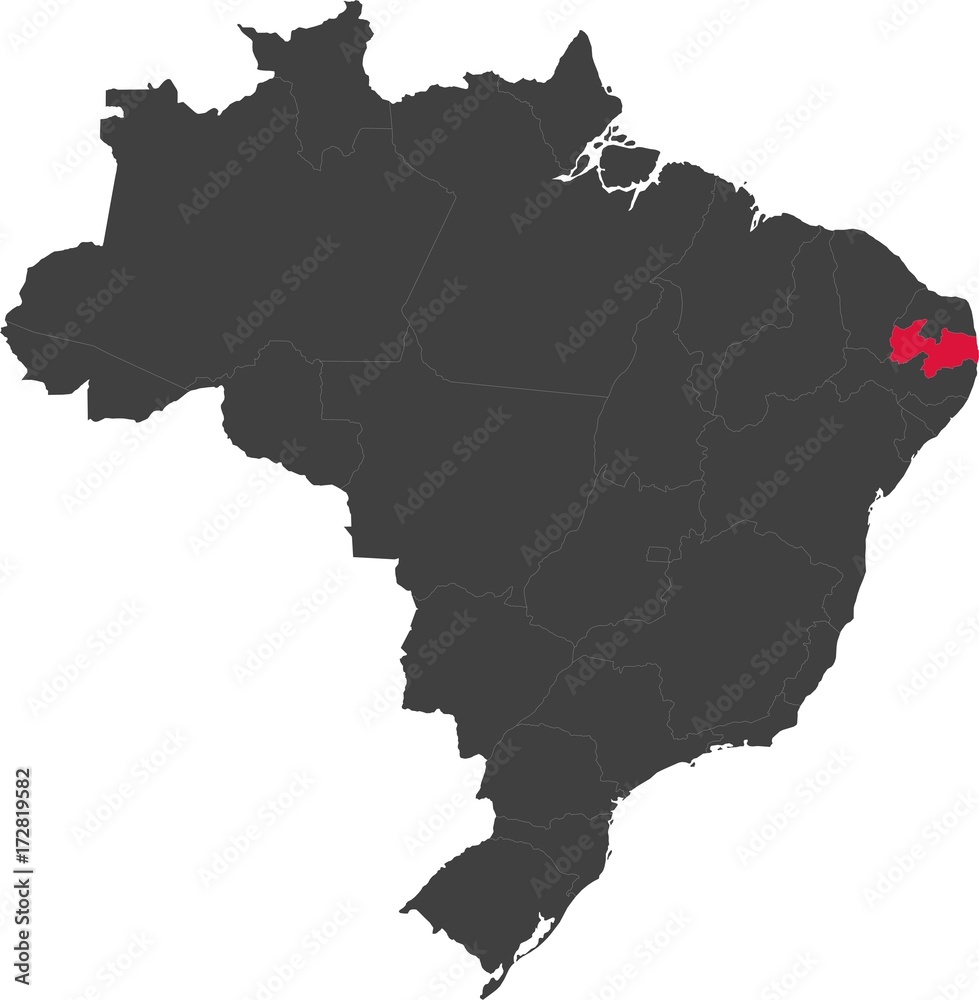 Map of Brazil split into individual states. Highlighted state of Paraiba.