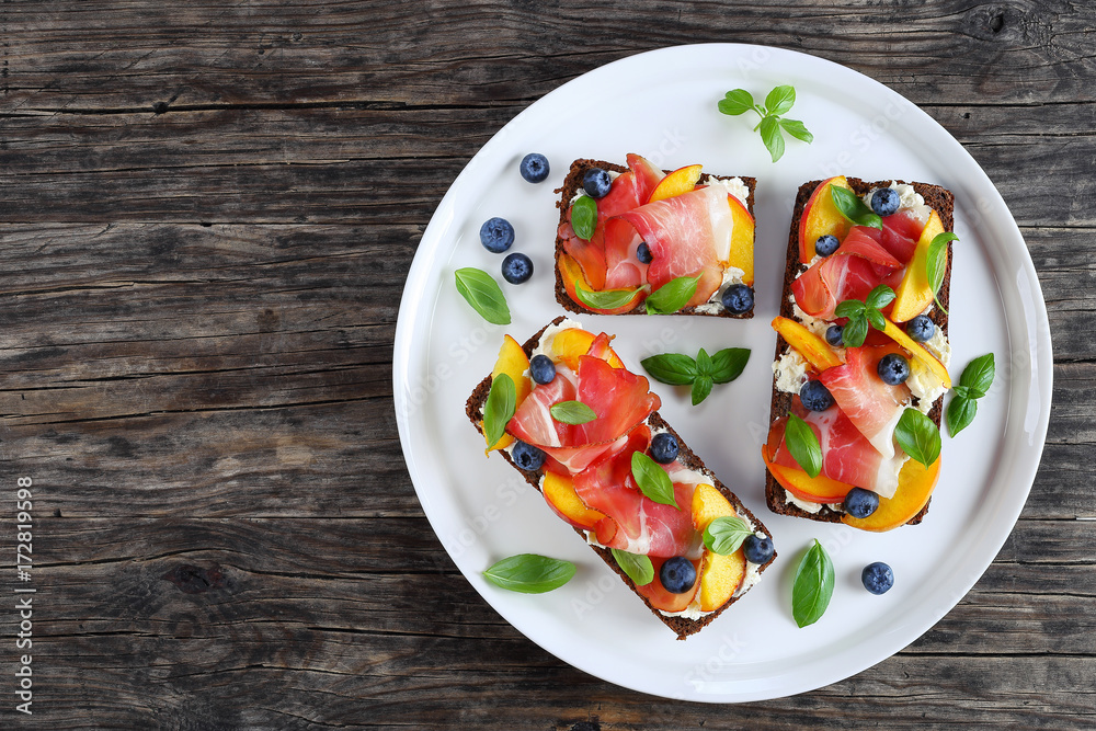 sandwiches with cheese, berries, peach, prosciutto sandwiches with cheese, berries, peach, prosciutto