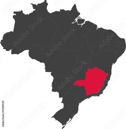 Map of Brazil split into individual states. Highlighted state of Minas Gerais.