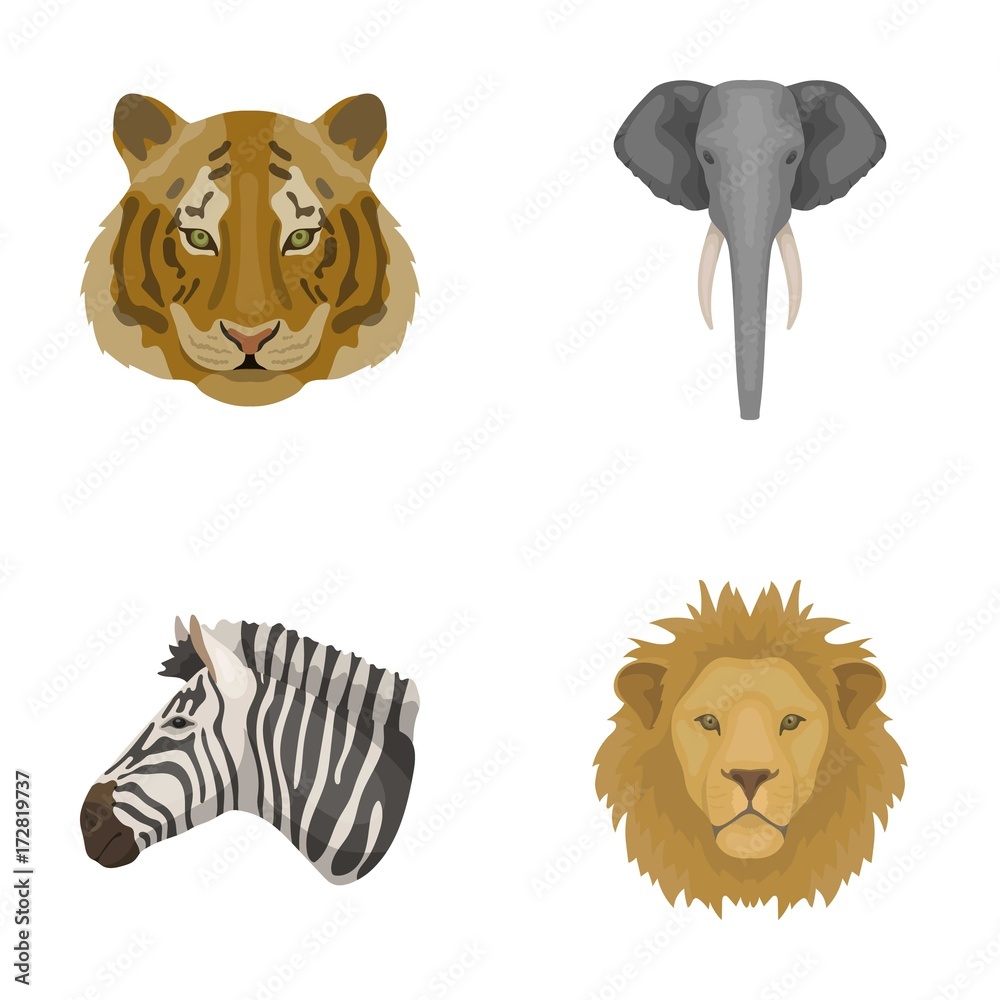 Tiger, lion, elephant, zebra, Realistic animals set collection icons in  cartoon style vector symbol stock illustration web. Stock Vector | Adobe  Stock