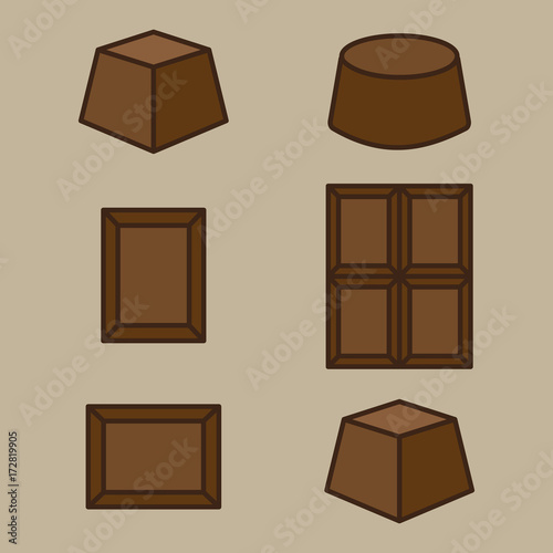 Set of chocolate icons. Sweet food.