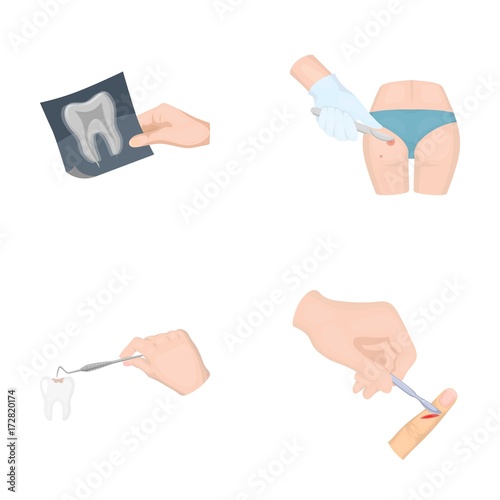 Tooth, X-ray, instrument, dentist and other web icon in cartoon style.surgeon, abscess, scalpel icons in set collection.