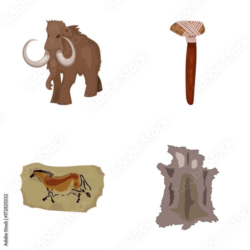 Primitive, mammoth, weapons, hammer .Stone age set collection icons in cartoon style vector symbol stock illustration web. photo