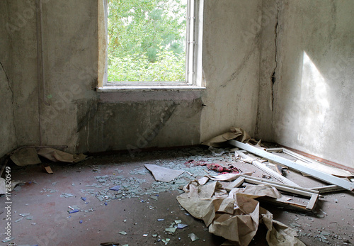 An abandoned building after a fire photo