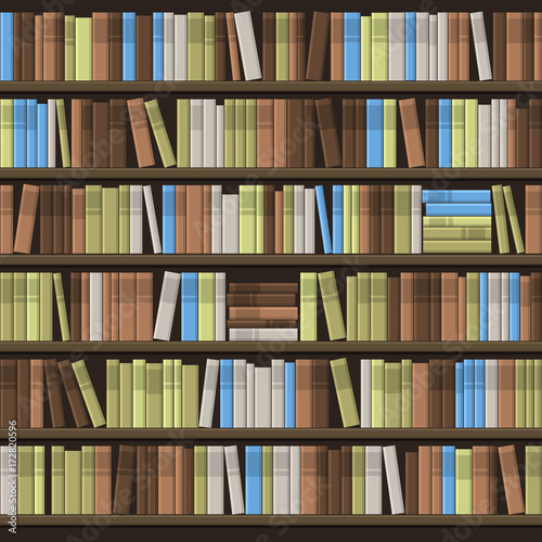 Library Book Shelf Seamless Background. Vector