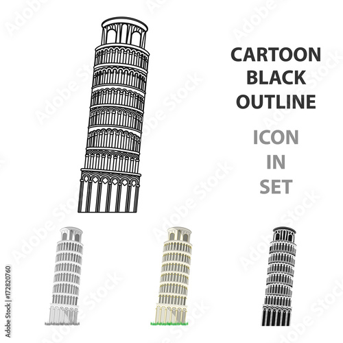 Tower of Pisa in Italy icon in cartoon style isolated on white background. Countries symbol stock vector illustration.