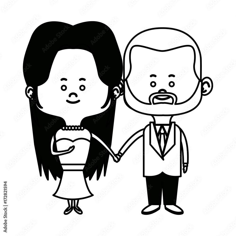 cute couple husband wife in wedding suit happy together vector illustration cute couple husband wife in wedding suit happy together vector illustration