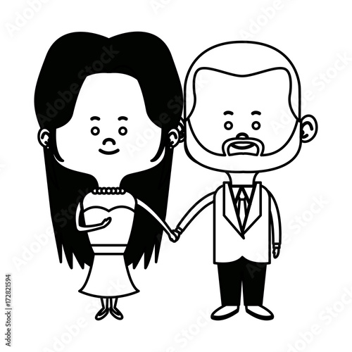 cute couple husband wife in wedding suit happy together vector illustration