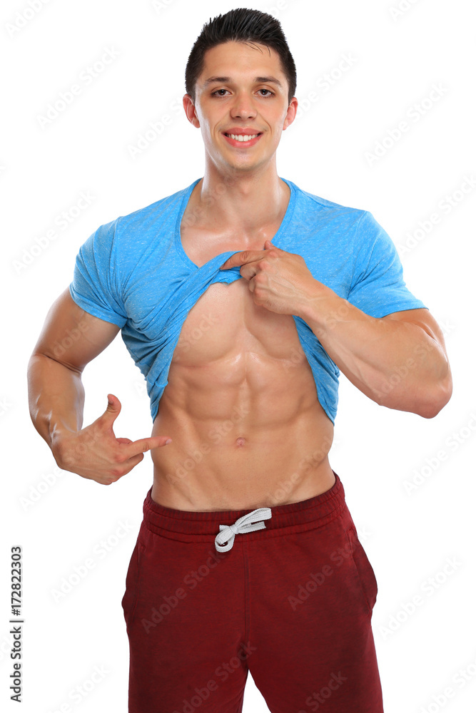 Bauchmuskeln Abs Sixpack zeigen Mann Bodybuilder Bodybuilding Muskeln  Freisteller Stock Photo | Adobe Stock