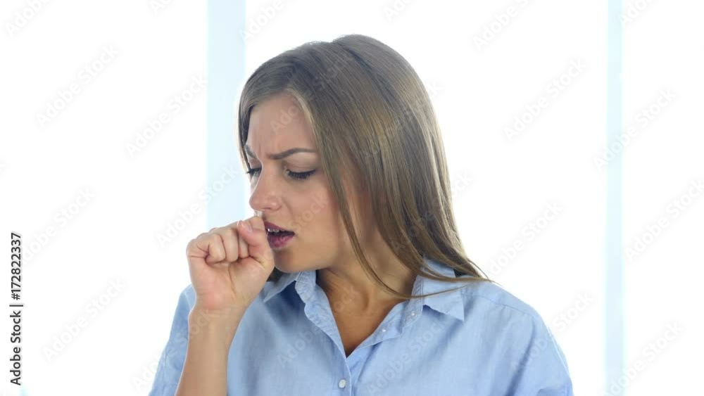 Portrait of Ill Woman Coughing, Throat infection Portrait of Ill Woman Coughing, Throat infection