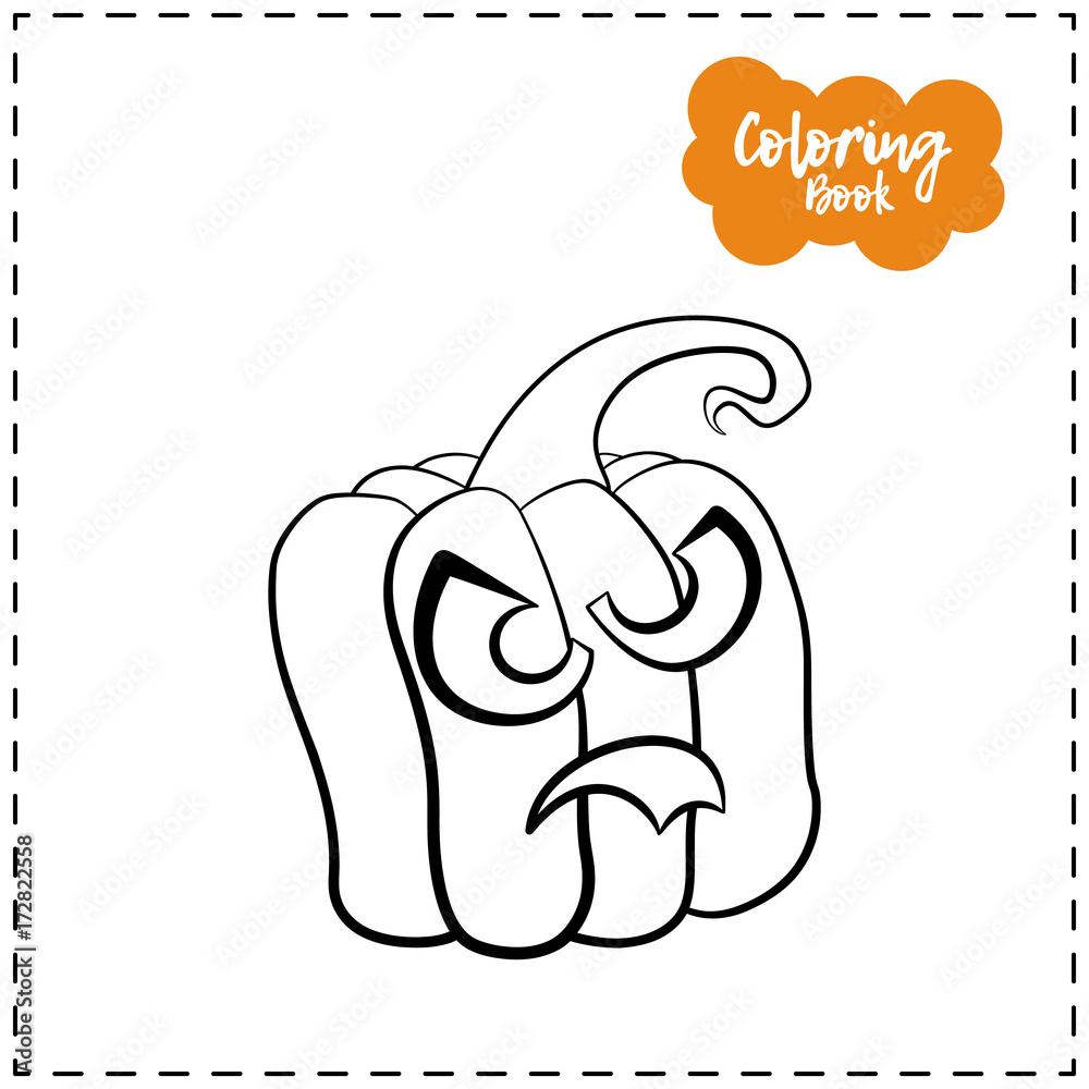 Vector outline illustration of a pumpkin lantern for Halloween with emotion on a white background