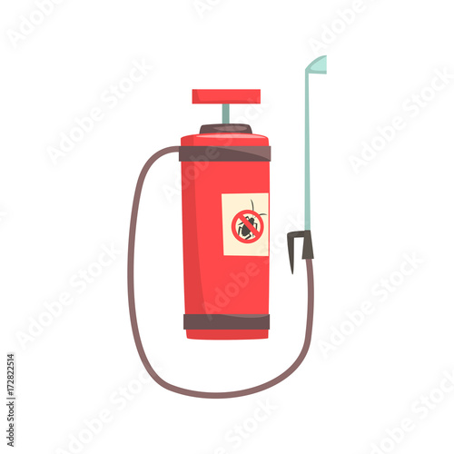 Red pressure sprayer for extermination of insects, pest control service cartoon vector illustration