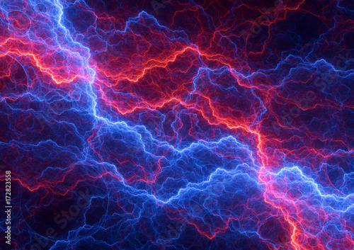 Hot red and cold blue lightning, fire and ice abstract