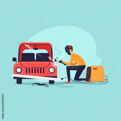 Welder, repair. Flat design vector illustration.