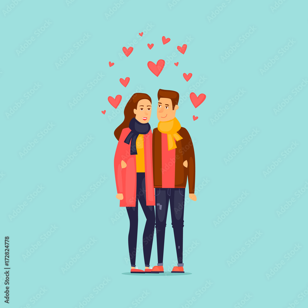 Couple in love. Flat design vector illustration.