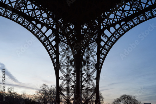 Eiffel Tower silhouette in Paris France sunset